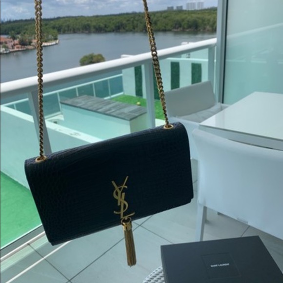 SAINT LAURENT Crocodile Embossed Medium Kate Tassel Bag - Picture 2 of 15